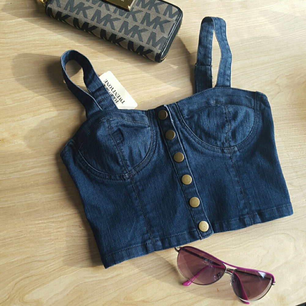 Denim snap bustier Forever 21 crop corset top